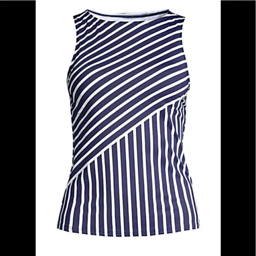 Land’s End Plus reg size high neck tankini blue white soft cup various sizes - Picture 2 of 5